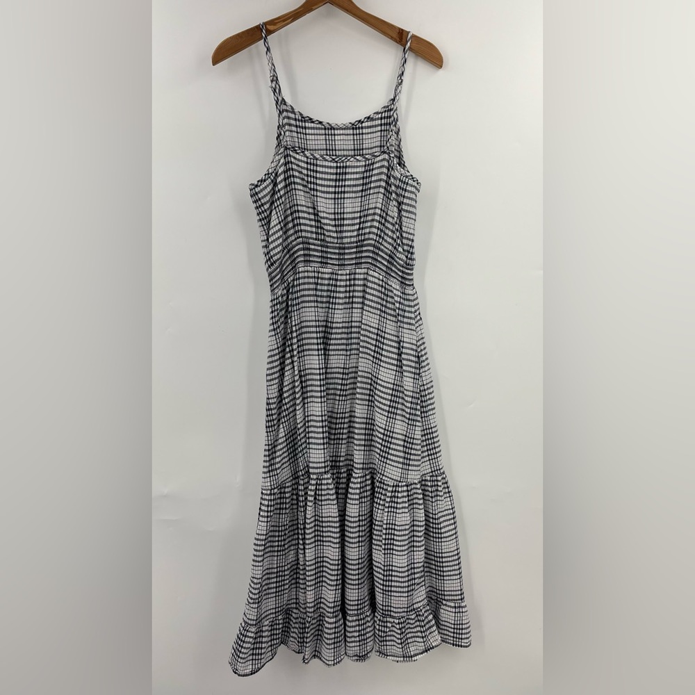 Toad&Co S Airbrush Maxi Dress Organic Cotton blue Stripe plaid sleeveless - Picture 4 of 13